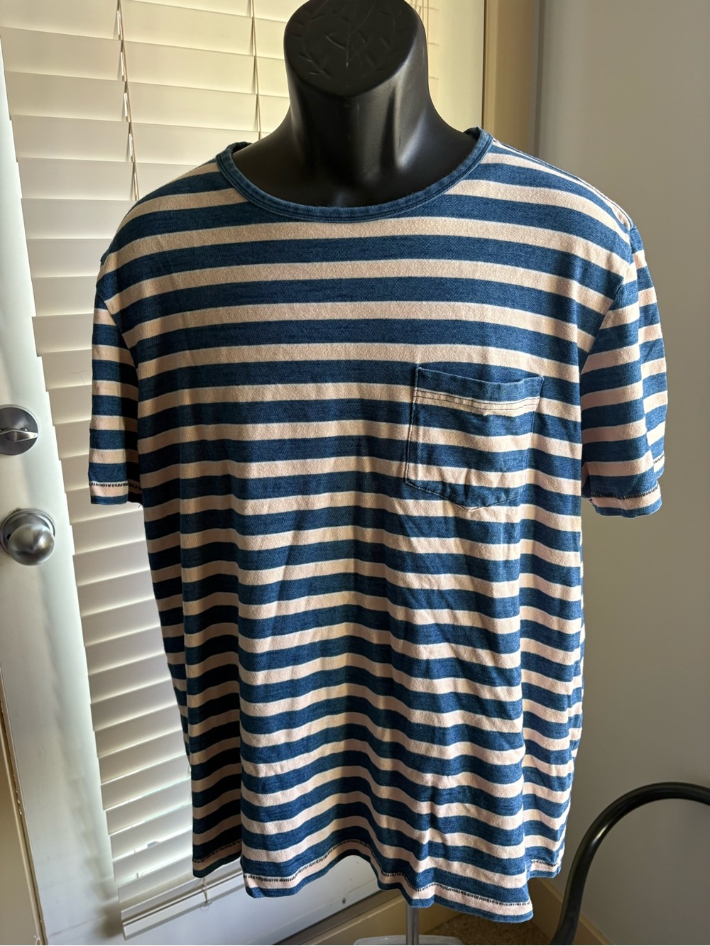 Lucky Brand Blue and Cream Striped Pocket Tee
